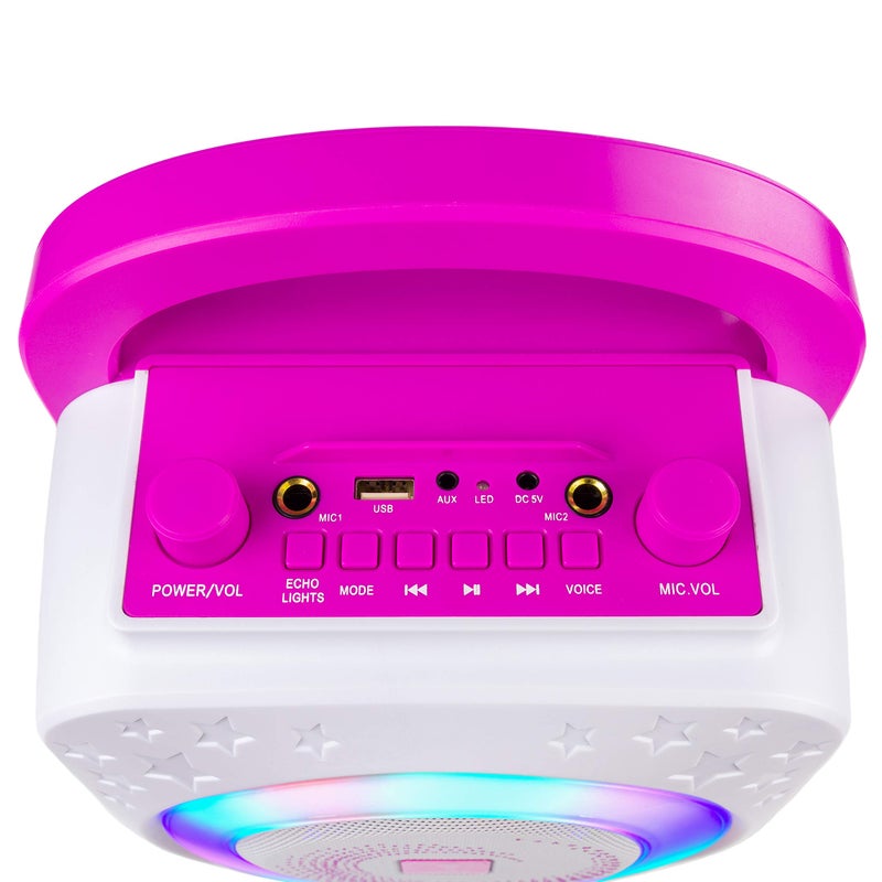 RockJam 10-Watt Rechargeable Bluetooth Karaoke Machine with Two Mics, Lightshow & Voice Effects - Image 4